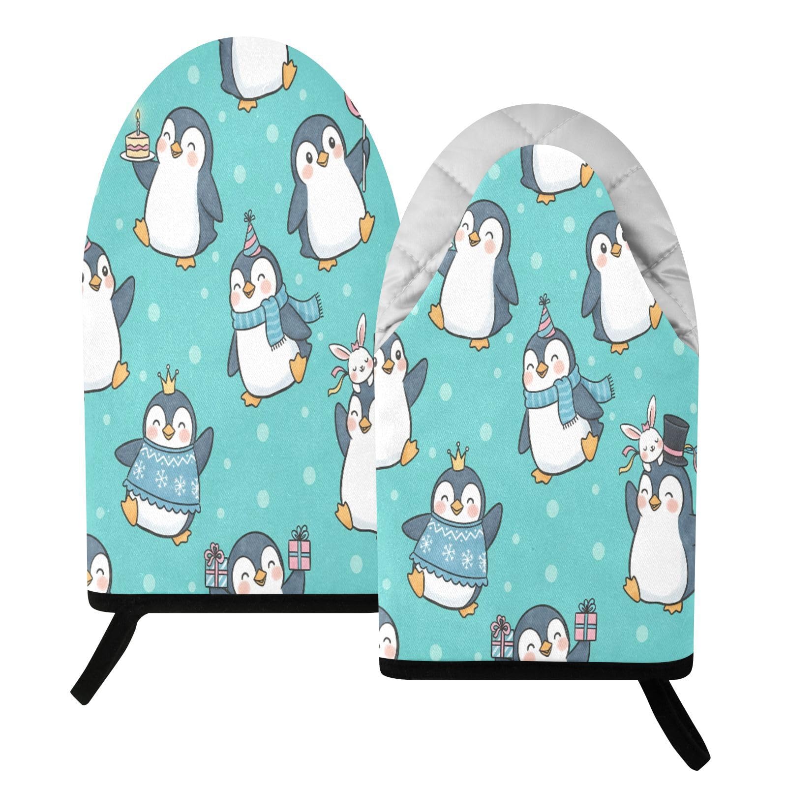 BURSTDDY Cartoon Penguin Oven Mitt,Heat Resistant Kitchen Mitts for Cooking