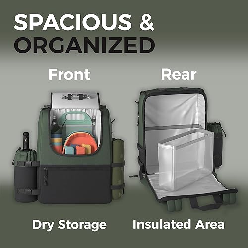 Miniatura 3 de Fern & Soul Mochila de picnic para 4 personas  Elegante juego de cesta de picnic aislada con manta, bolsa para enfriar vino, juego de vajilla