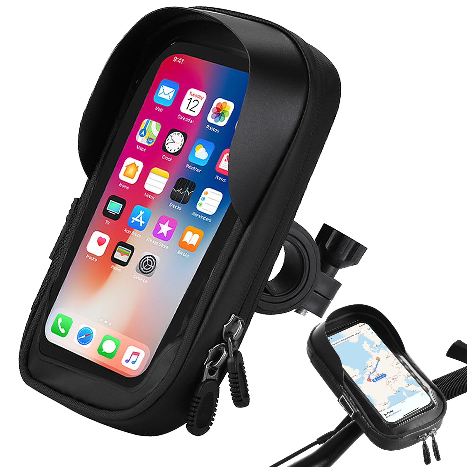 Mobile Phone Holder Waterproof Bike Mobile Stand, Bicycle Handlebar Bag, Mobile Mounts, Bicycles, Motorcycles, Waterproof, Rain Cover, Rotation 360 for Phone up to 7 Inches