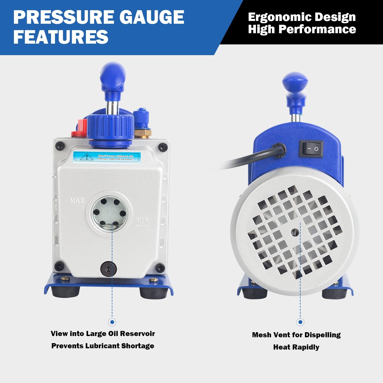 Holymus Pro 1/4 HP 3.5 CFM Single-Stage 5 Pa Rotary Vane Air Vacuum Pump and R134a AC Manifold Gauge Set Kit for HVAC R22 R410a Air Conditioning Refrigeration Recharging Tool, Oil Included : Automotive