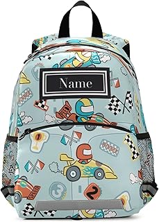 Custom Car Racing Cartoon Kids Toddler Backpack Race Car Flag Kindergarten Bookbag Personalized Preschool Backpacks Elementary School Bags Reflective Stripes Casual Bag For Children Boys Girls