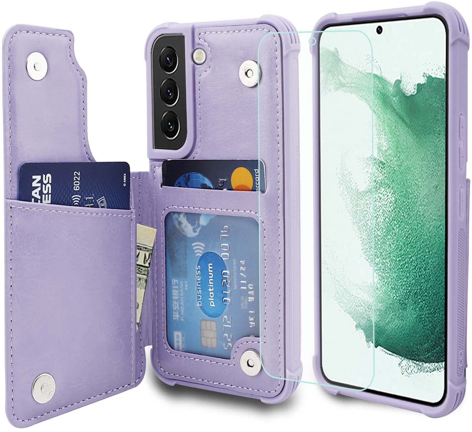 VANAVAGY Compatible for Samsung Galaxy S22+ Plus 5G Wallet Case for Women and Men,Leather Flip Folio Phone Cover Fits Magnetic Car Mount with Credit Card Holder,Clove Purple