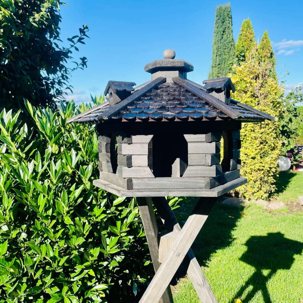Comedero para pájaros XL hexagonal, incluye soporte, color marrón oscuro