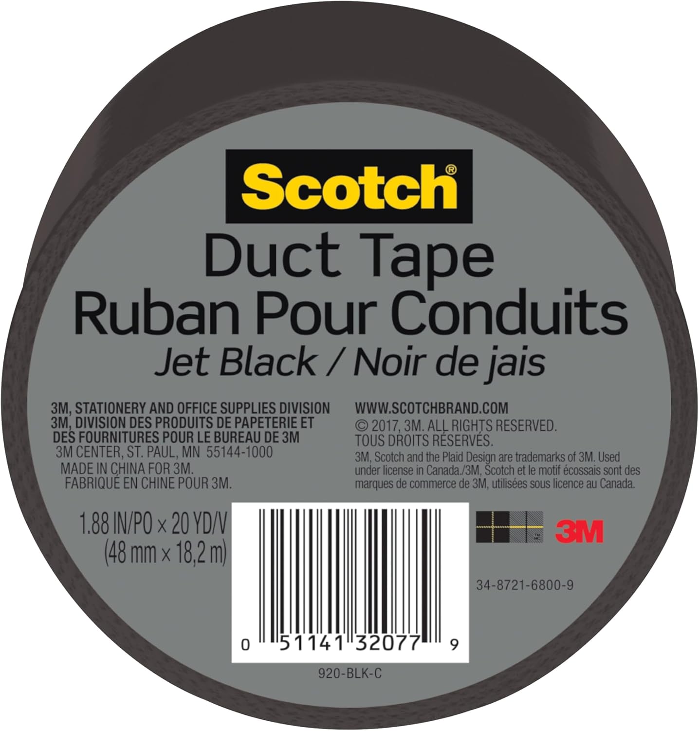 Scotch Duct Tape 1.88 in x 20 yd, Craft and Project Tape, Jet Black, 6-Pack