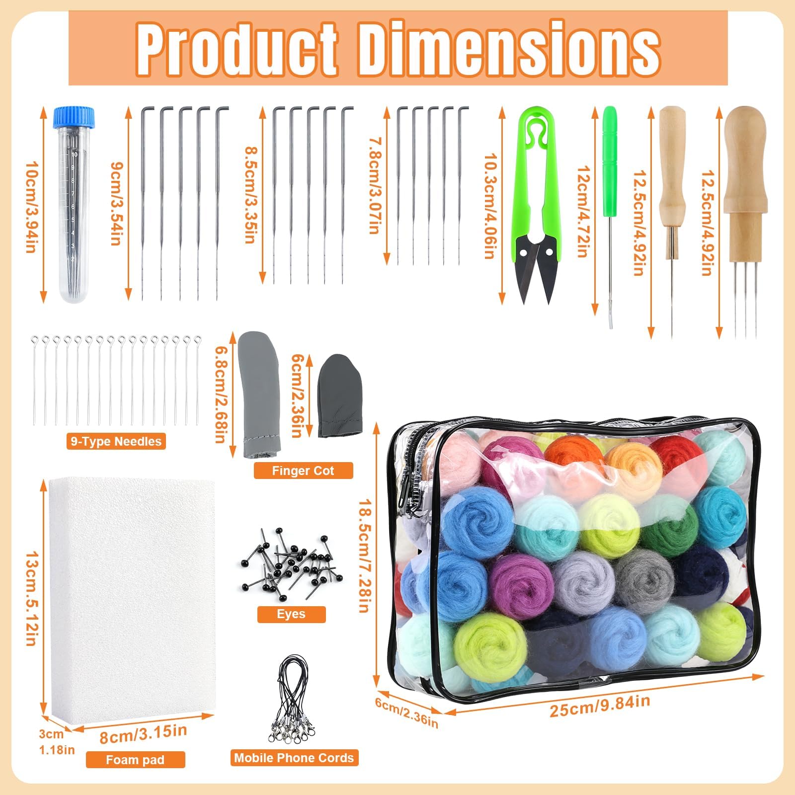 Set di Lana per Infeltrire 100 Colori,300g Lana Aghi & Strumenti | Strisce di Lana per Infeltrire per Infeltrimento a Secco e ad Umido,Adatto per Creazioni di Animali Fai da Te e Kit di Infelt