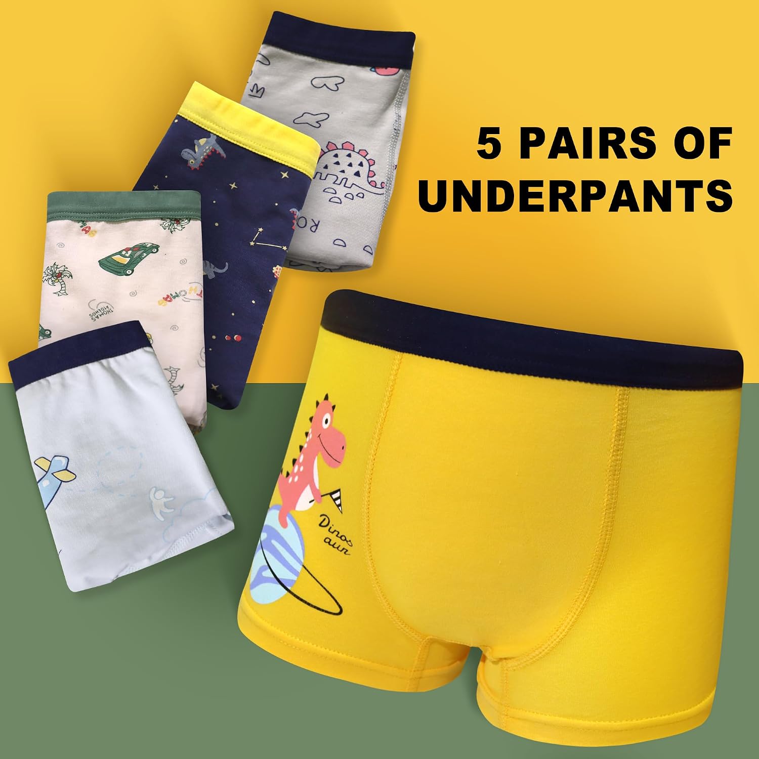 Tphon Boys Boxer Briefs, Toddler Kids Soft Cotton Underwear 4/5 Pairs Little Big Boy Dinosaur Shark Shorts Set