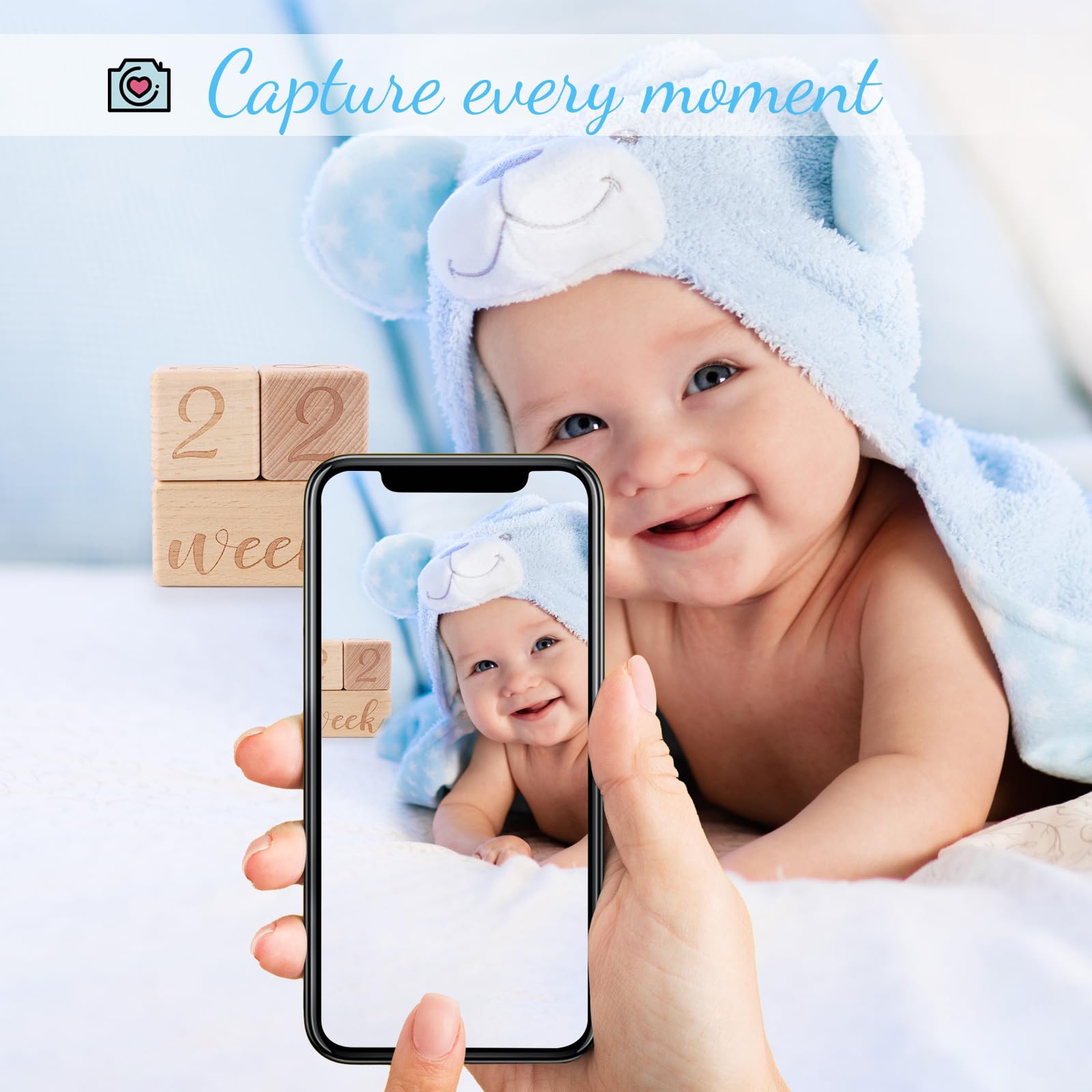 DBREAKS Baby Milestone klocki drewniane dla kobiet w ciąży, kamień milowy, wzrost dziecka, akcesoria do fotografii dziecka, prezent dla noworodków i kobiet w ciąży, gładka powierzchnia (model torby
