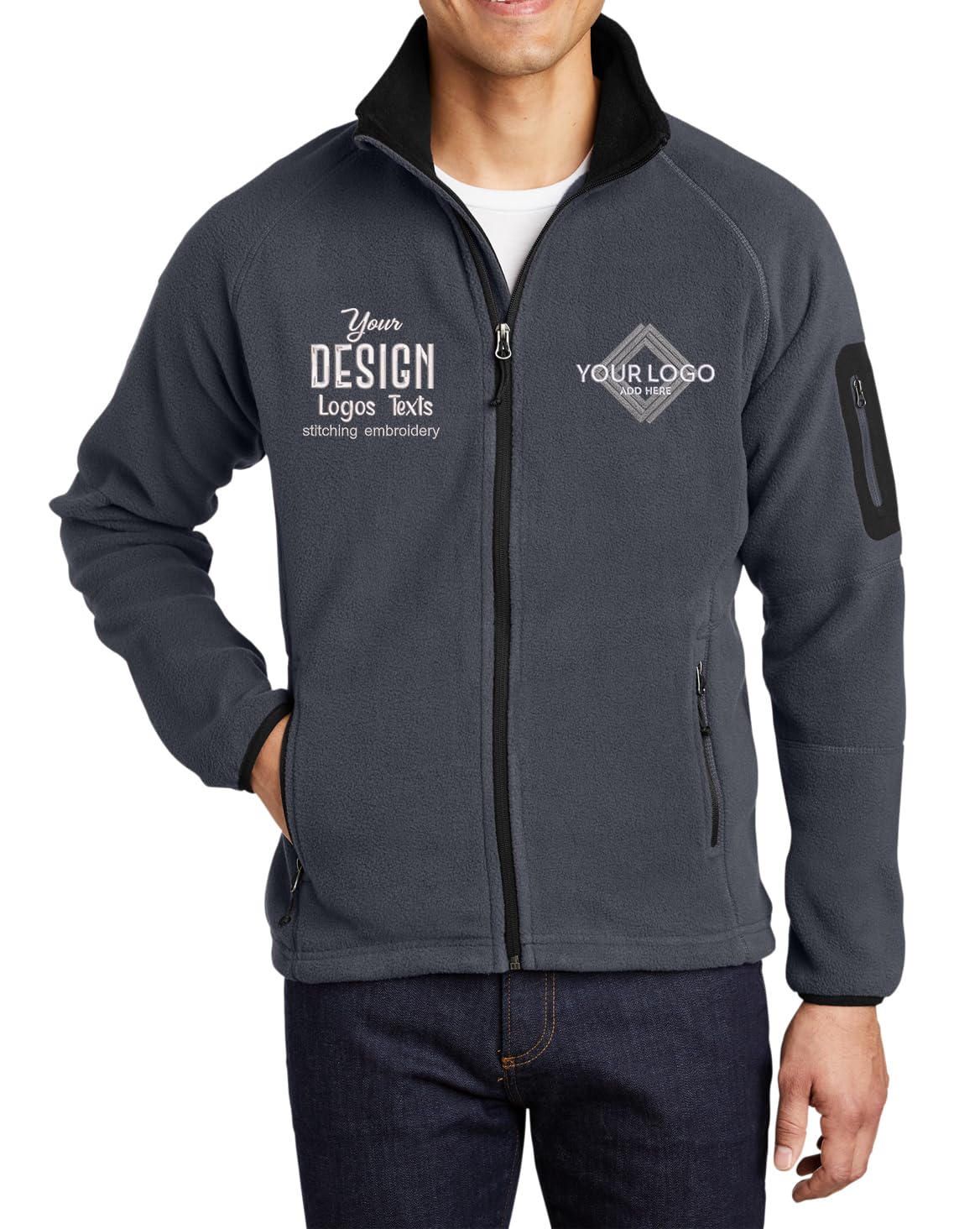 INK STITCHF229 Men Custom Personalized Add Logo Texts Embroidery Enhanced Fleece Full Zip Jackets