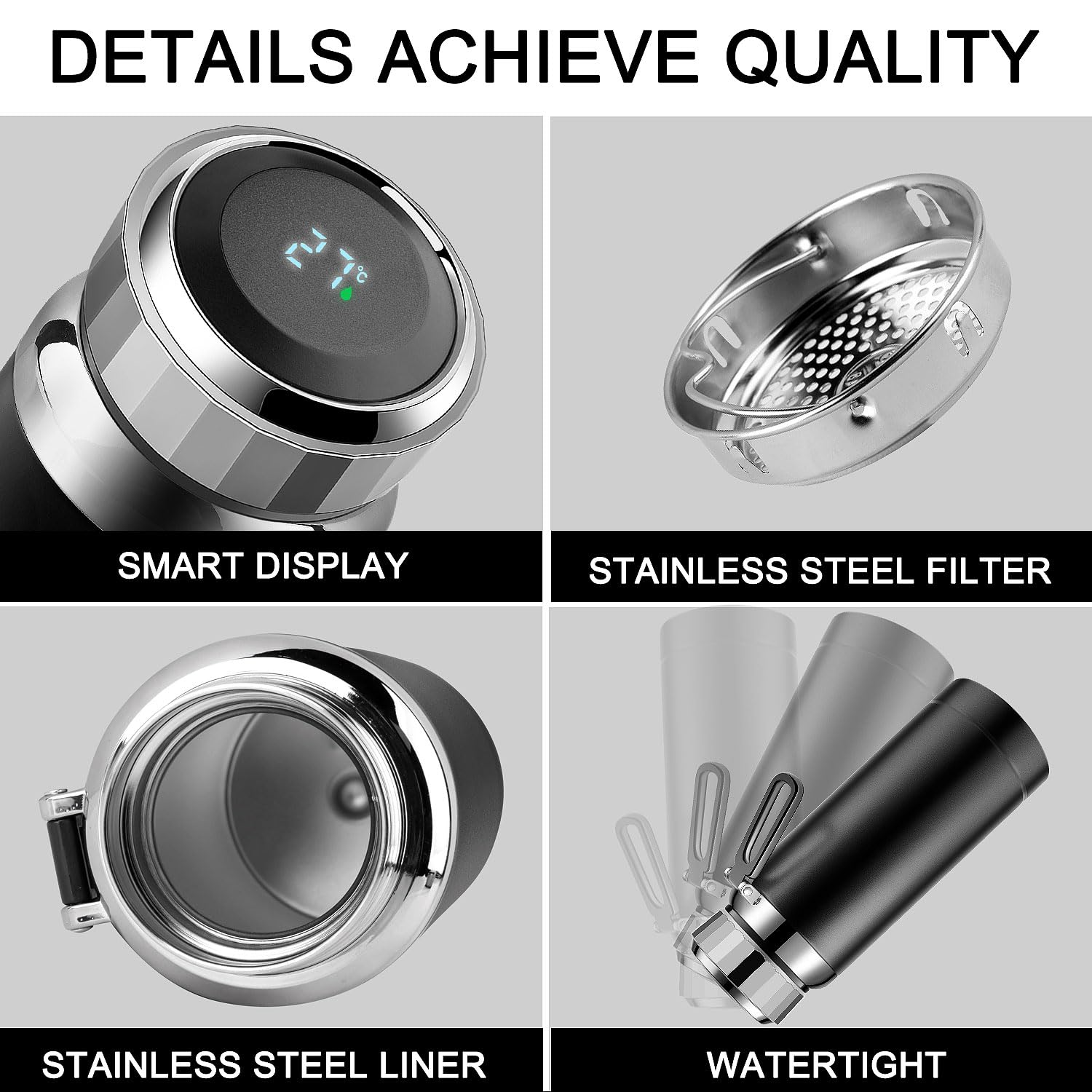 Homealexa Tazza da Viaggio 800ml in Acciaio Inox 304, Borraccia Termica con Display Touch per Temperatura, Tazza Isolata Caldo/Freddo