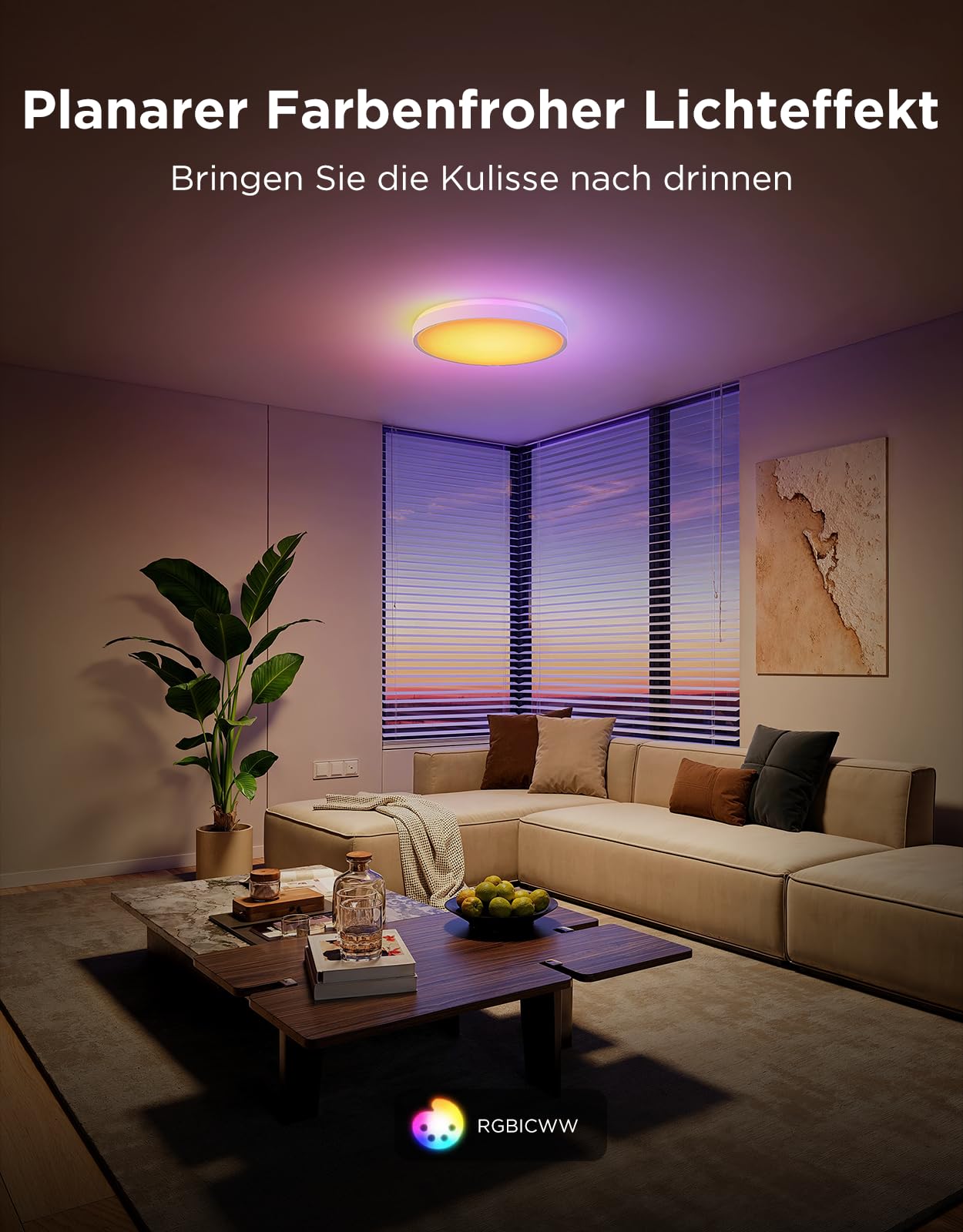 Govee Deckenlampe RGBIC 48,5W Smart LED Deckenleuchte 4300lm Kompatibel mit Matter Alexa Google Assistant Dimmbar Ø38cm