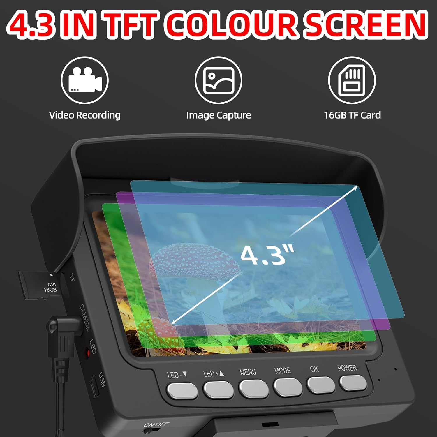 Sanyipace Sewer Camera 100FT/30M, 0.67in/17mm Pipe Inspection Camera with Light, 5600mAh Battery, Mic & Speaker, 4.3" Screen, 8 LEDs, 1000TVL Plumbing Snake Camera, Included 16GB Card