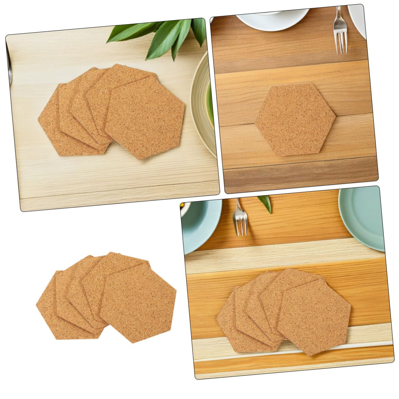 Hohopeti Dalles Hexagonales Autocollantes en Liège 2 Mm pour Loisirs Créatifs et Décoration Intérieure, 120 Pièces, Support Adhésif Simple Face, Sous-verres et Tableau Mural, Usage Maison