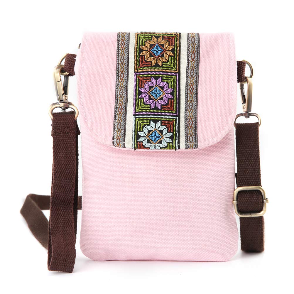 Vintage Embroidered Canvas Flip Small Crossbody Bag Cell Phone Pouch for Women Wristlet Wallet Bag Coin Purse