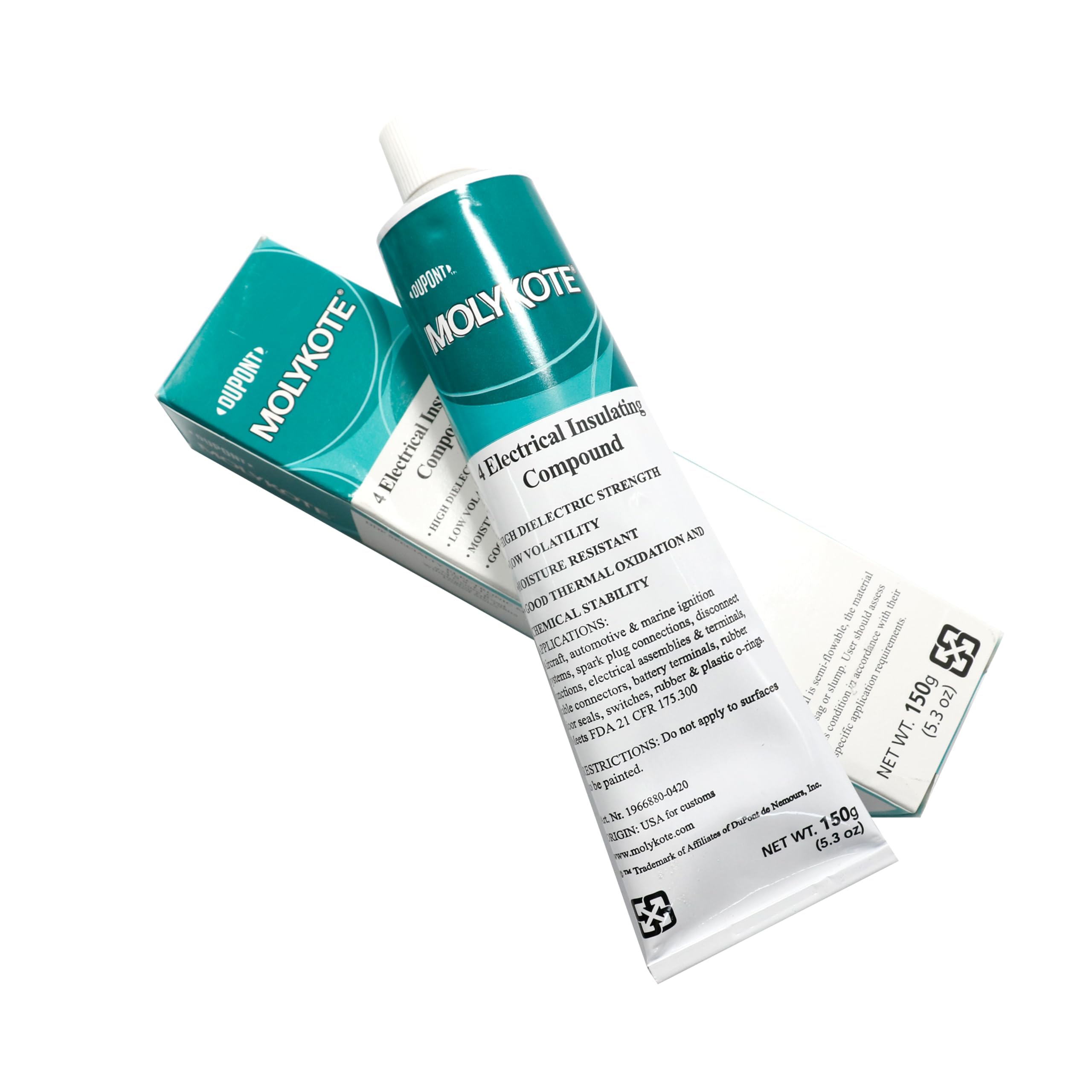 Molykote Lot de 4 composés isolants électriques 150 g Joint d'étanchéité à l'humidité pour valve de graisse diélectrique industrielle Lubrifiant pour application électrique Blanc transparent Dow