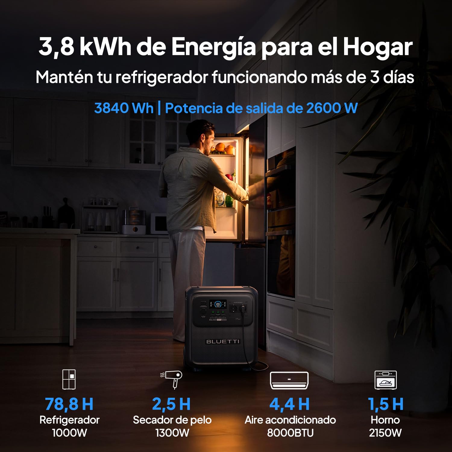 BLUETTI Elite 400 Estación de Energía Portátil, Batería LFP 3840Wh con Salidas CA 2600W (3900W en Modo Lifting), Generador Solar de Alta Capacidad con Ruedas para Hogar, Cortes de Luz, RV y Camping