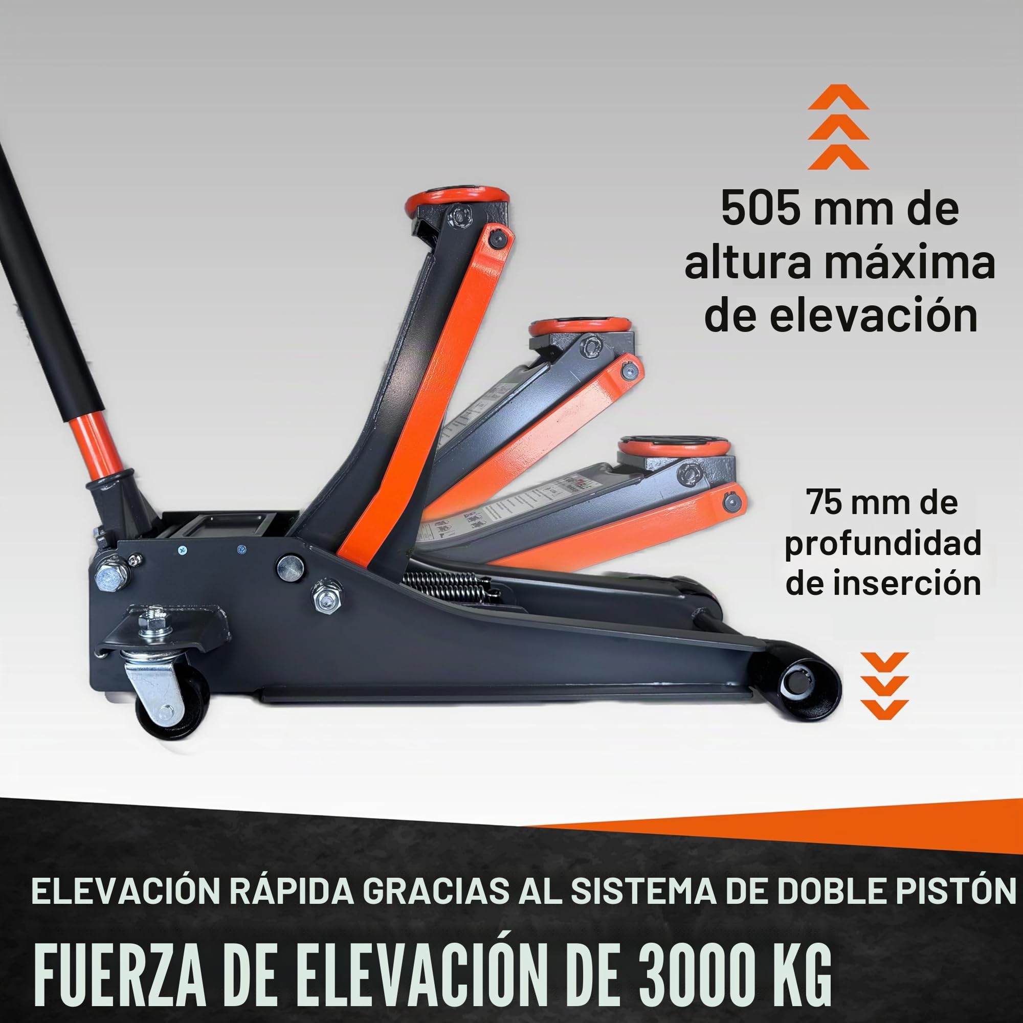 Kraftwelle 4T Gato hidráulico extra plano 75mm-500mm gato hidráulico 3000 kg para vehículos doble pistón