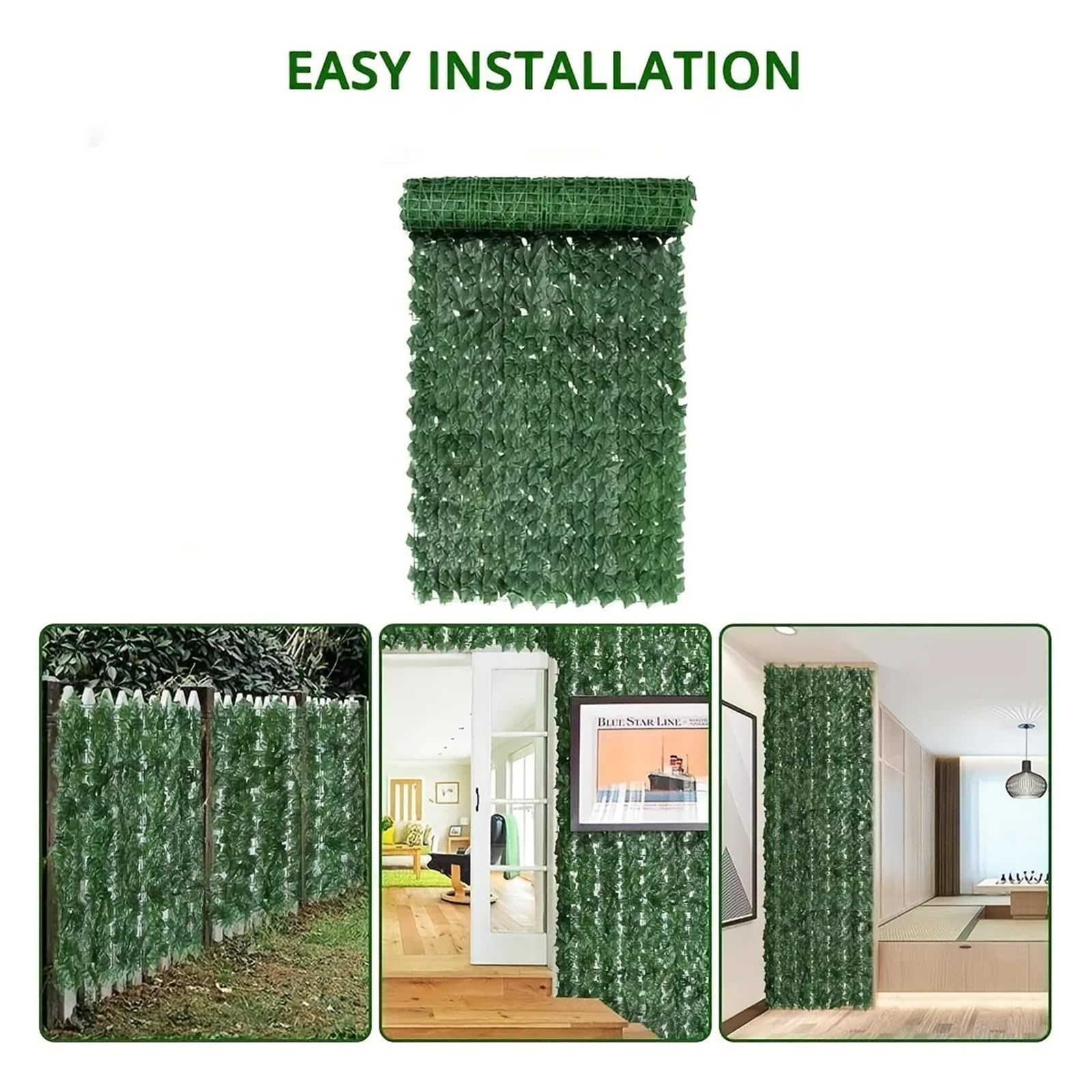 Valla retráctil de Hiedra Artificial de 3 Metros for privacidad - Pantalla de Hojas Verdes for Patio, Ideal for Balcones y Paredes Exteriores