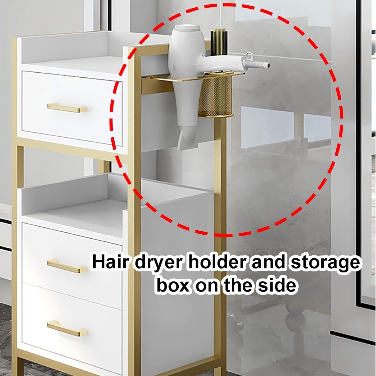 Salon Storage Trolley Cart with Wheels and 3 Drawers - Hair Styling Salon Cart with Dryer Holder for Barber, Hairdresser, Cosmetology, Stylist - Black
