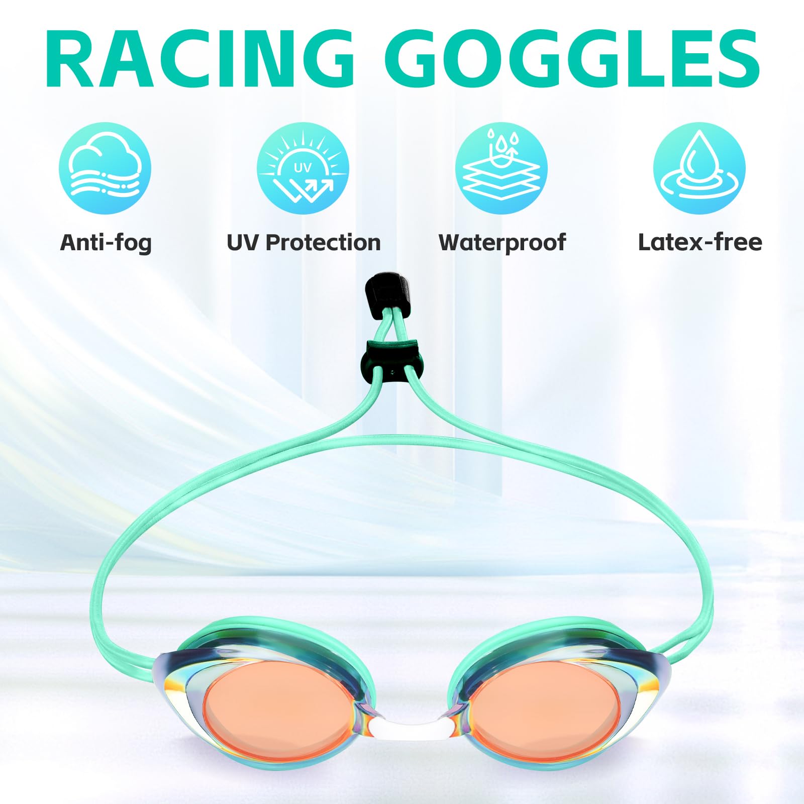 Racing-Schwimmbrille, 2 Stück, für Erwachsene, Herren, Damen, 180°-Panorama, klare Sicht, Bungee-Riemen, Schwimmbrille, kein Auslaufen