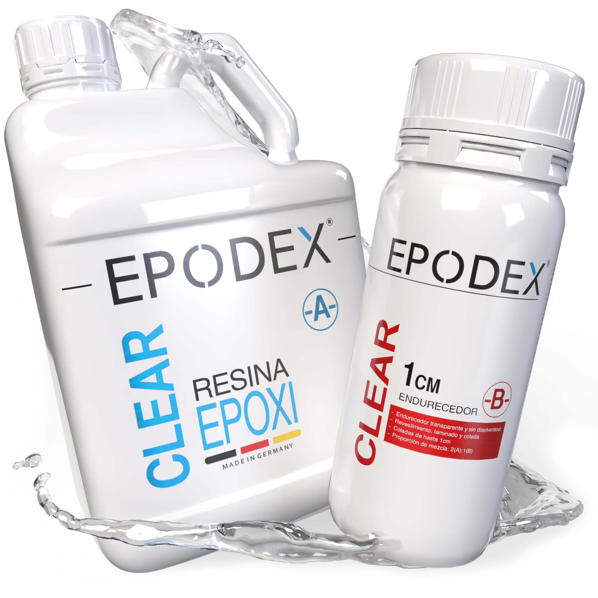 Kit Resina Epoxi ECO EPODEX – Resina Epoxi Transparente, Para vertidos hasta 1cm – Recubrimientos, laminados, moldes, manualidades, reparaciones, arte y bricolaje, INCOLORO - Transparente - 3kg
