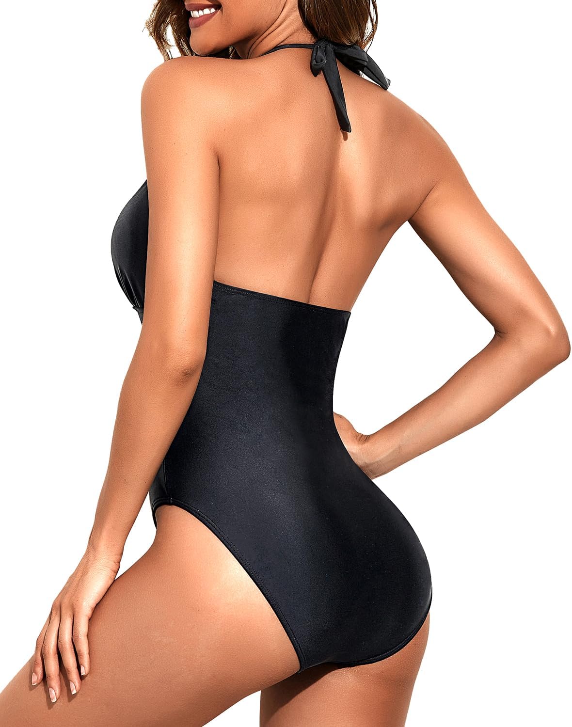 Tempt Me Women Halter Plunge V Neck One Piece Swimsuits Sexy Mesh Hollow Out Bathing Suits