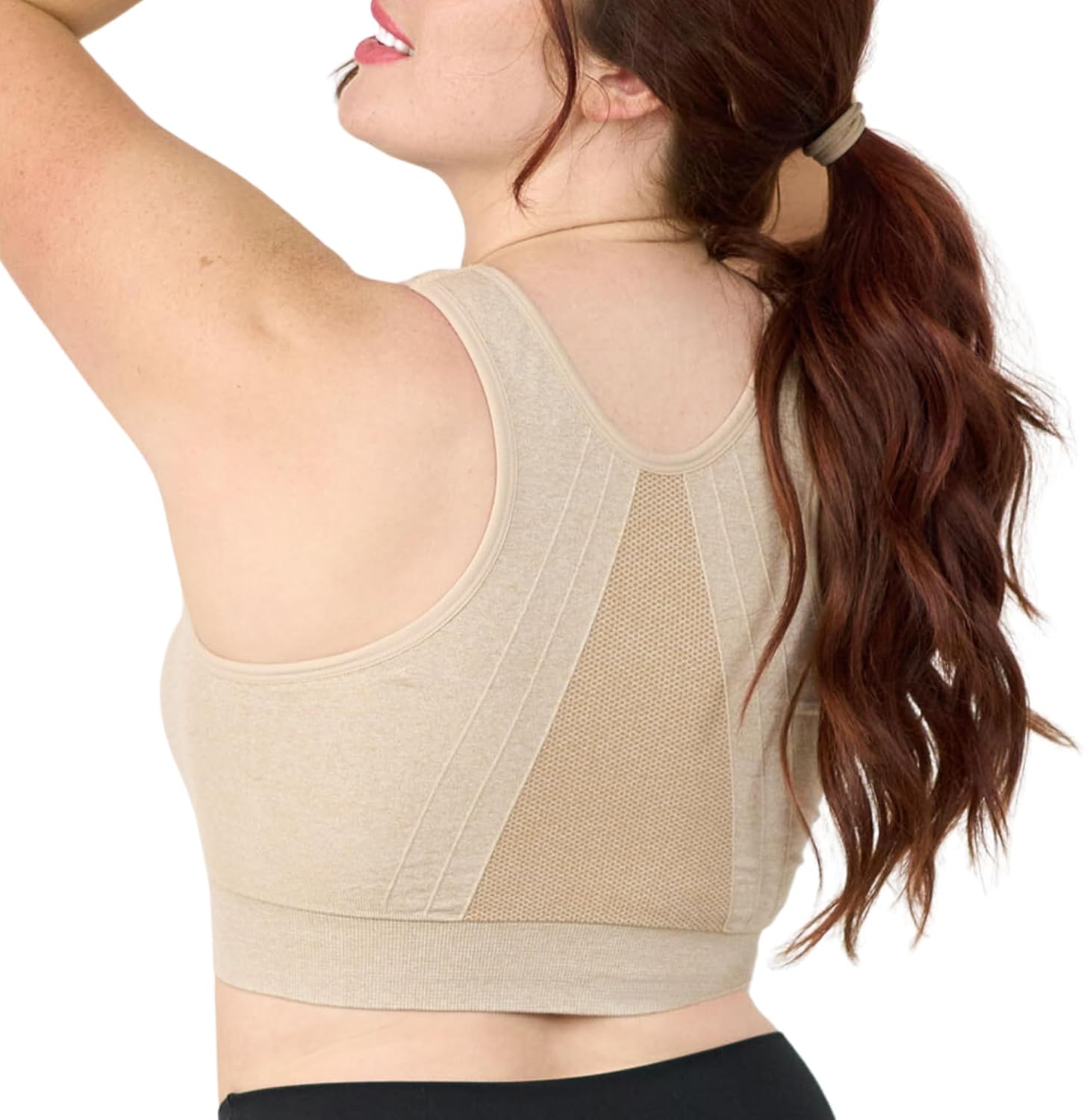 Coobie Women's Front Zipper Sports Bra Wireless Post-Surgery Bra,Light Nude,X-Large - Image 3