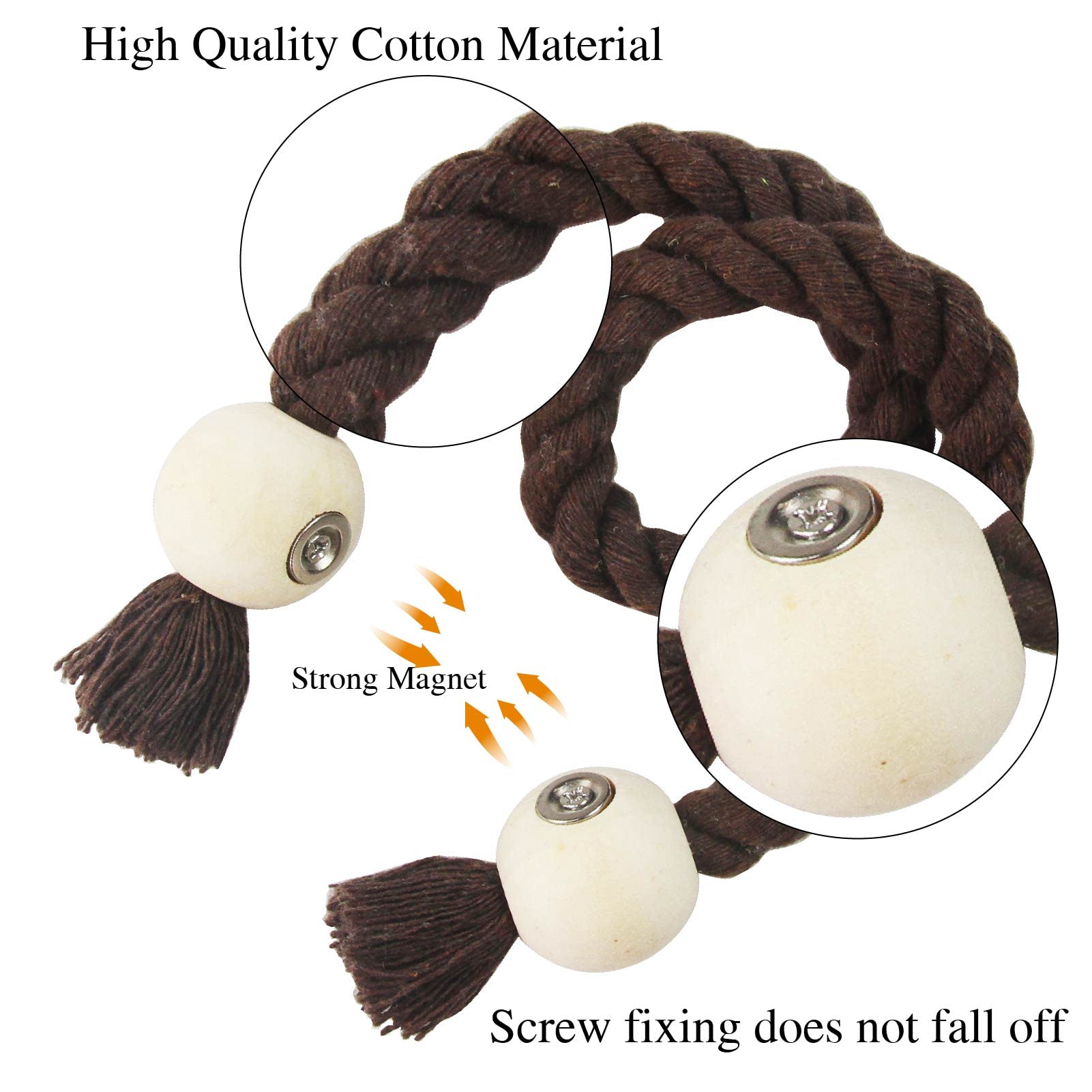 Confezione da 6 fermatende magnetici per tende in cotone intrecciato a mano, fermatenda decorativi per tende con fibbia in legno resistente, non sono necessari attrezzi