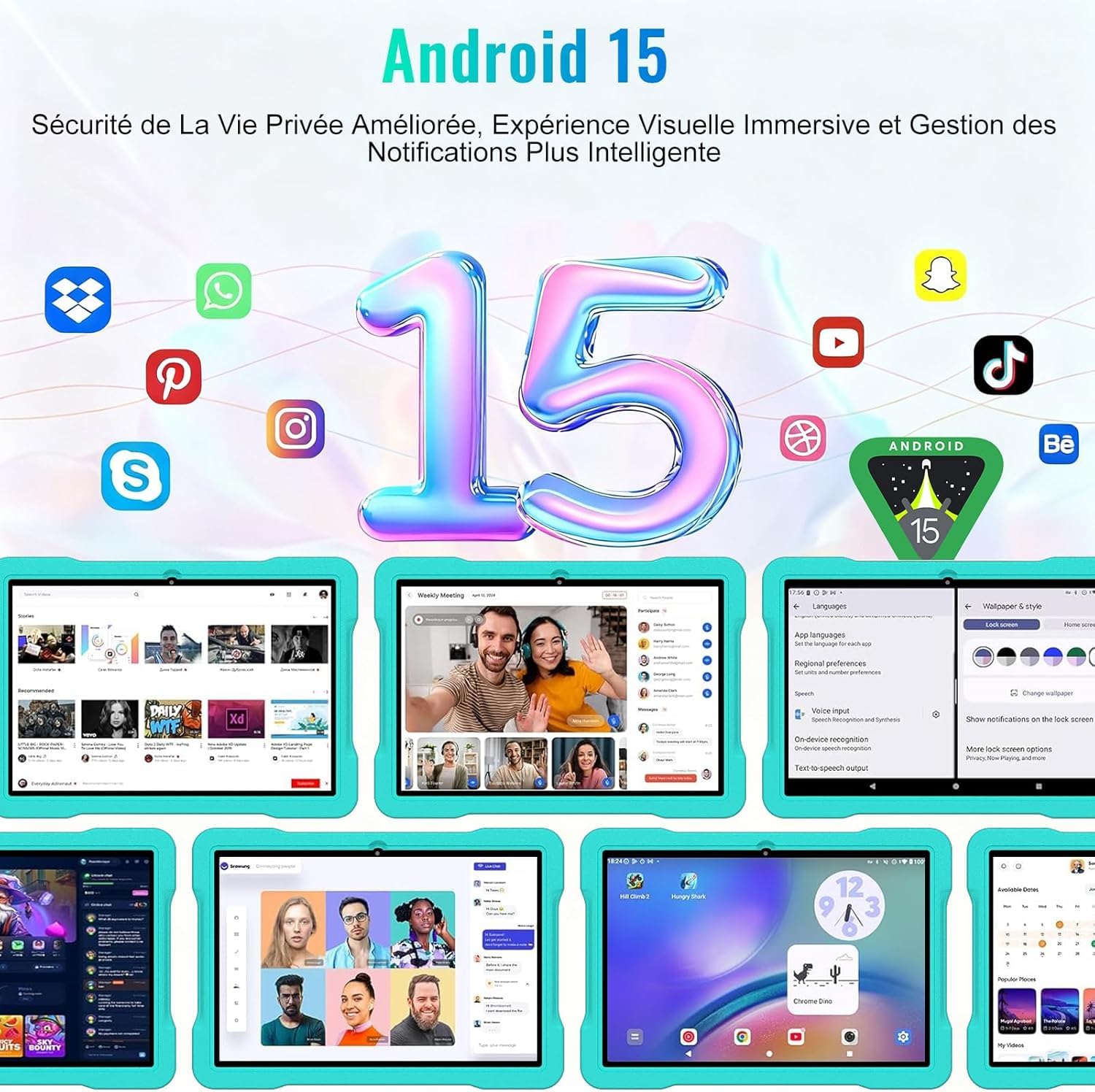 Tablet Android 15 10 Pulgadas Octa-Core 64GB ROM 5MP+8MP Widevine L1 WiFi6 Bluetooth 5.0 1280x800 Azul
