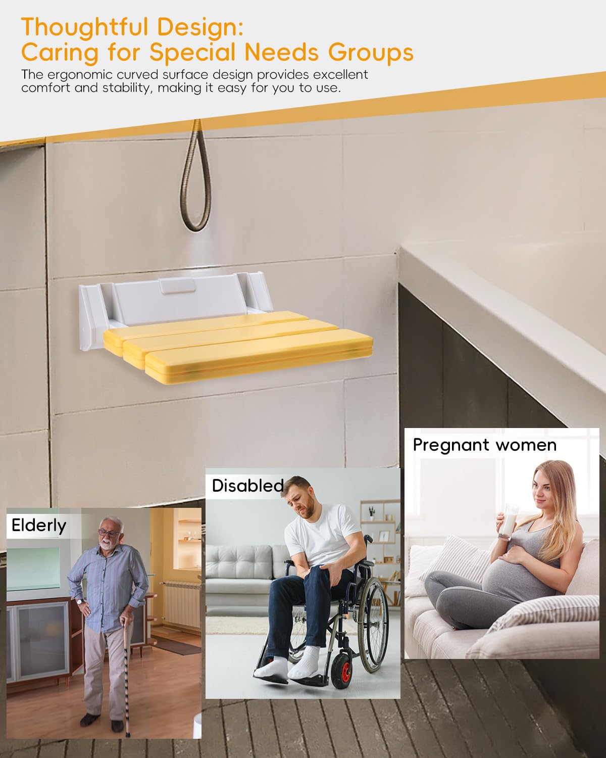 FreeTec Siège de Douche Pliable Montage Mural 130 kg Jaune