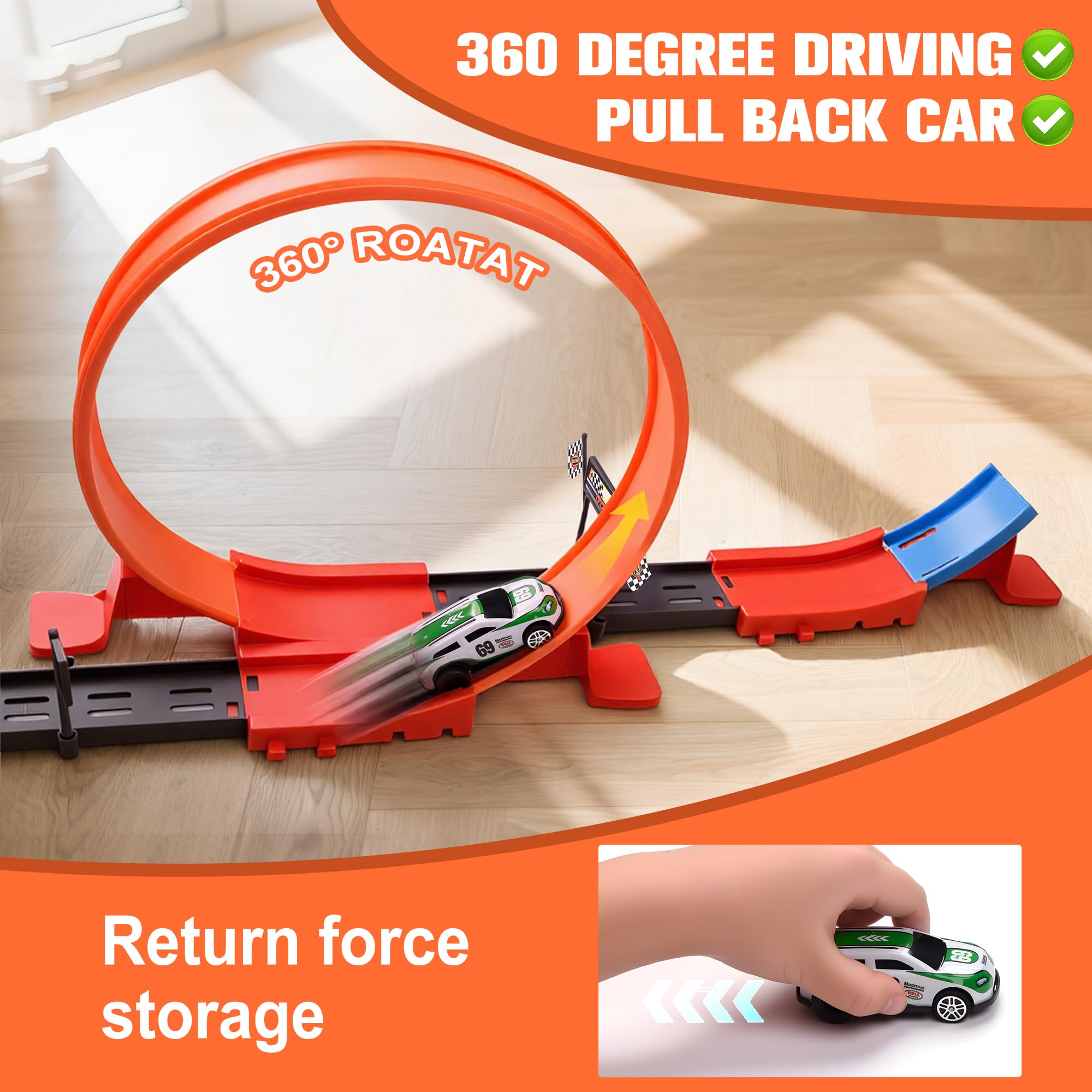 Circuit de Voitures Miniatures avec Boucle à 360° et 2 Voitures de Course à Grande Vitesse – Voitures Miniatures pour Enfants de 3 à 12 Ans – Cadeau pour garçons et Filles
