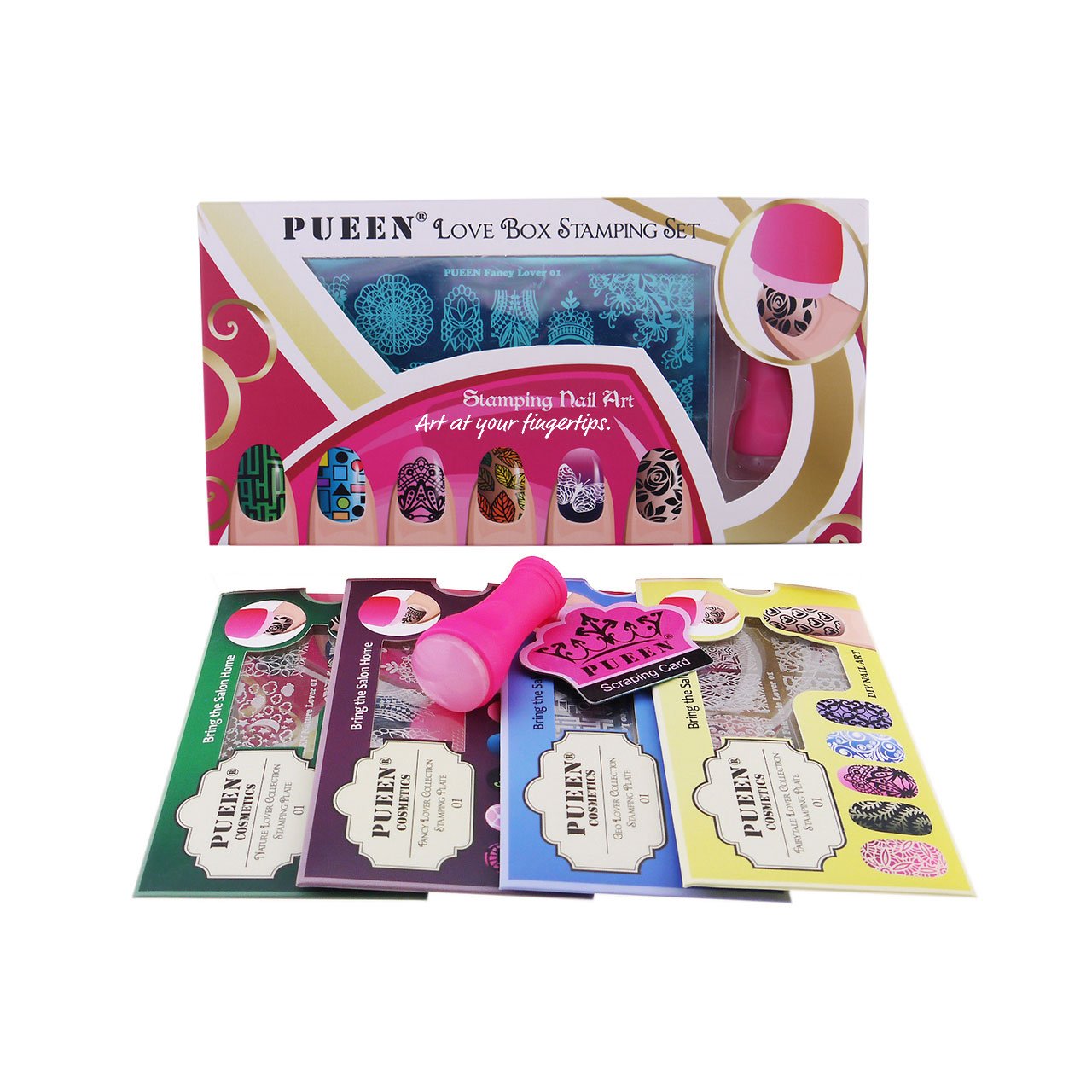 PUEEN Nail Art Stamping LOVE BOX I - 4 Lover Collection Plates - 125x65mm Unique Nailart Polish Stamping Manicure Image Plate Accessories Kit - BH000576