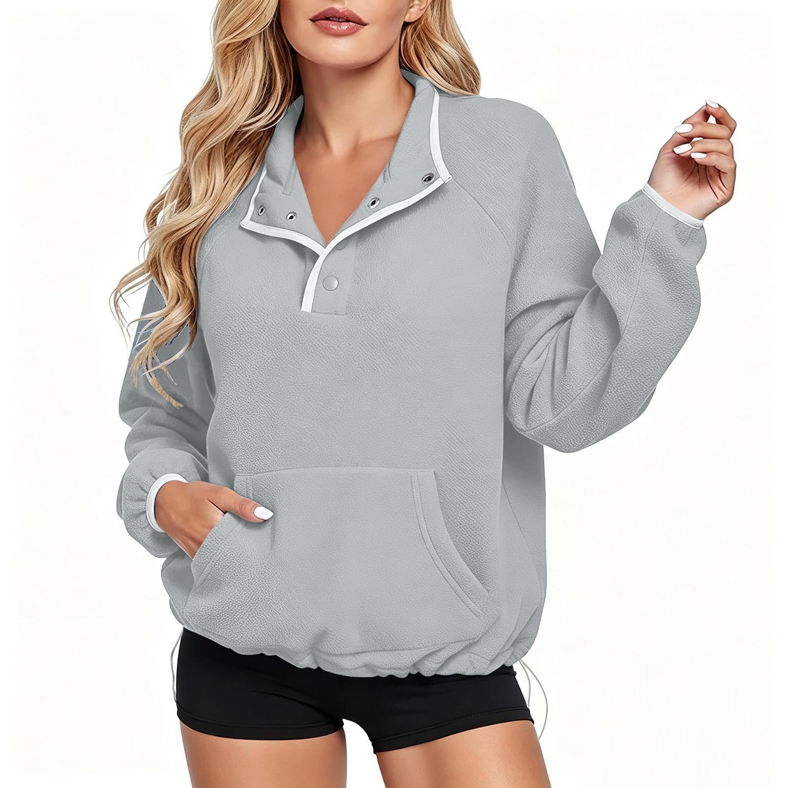 Fleecepullover Damen Warm Winterpullover Sweatshirt Basic Pullover