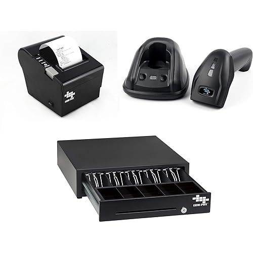 Heavy Duty Cash Register Drawer + Thermal Receipt Printer (80mm) + Barcode Scanner (Cordless) [Black] -for Windows Systems Only