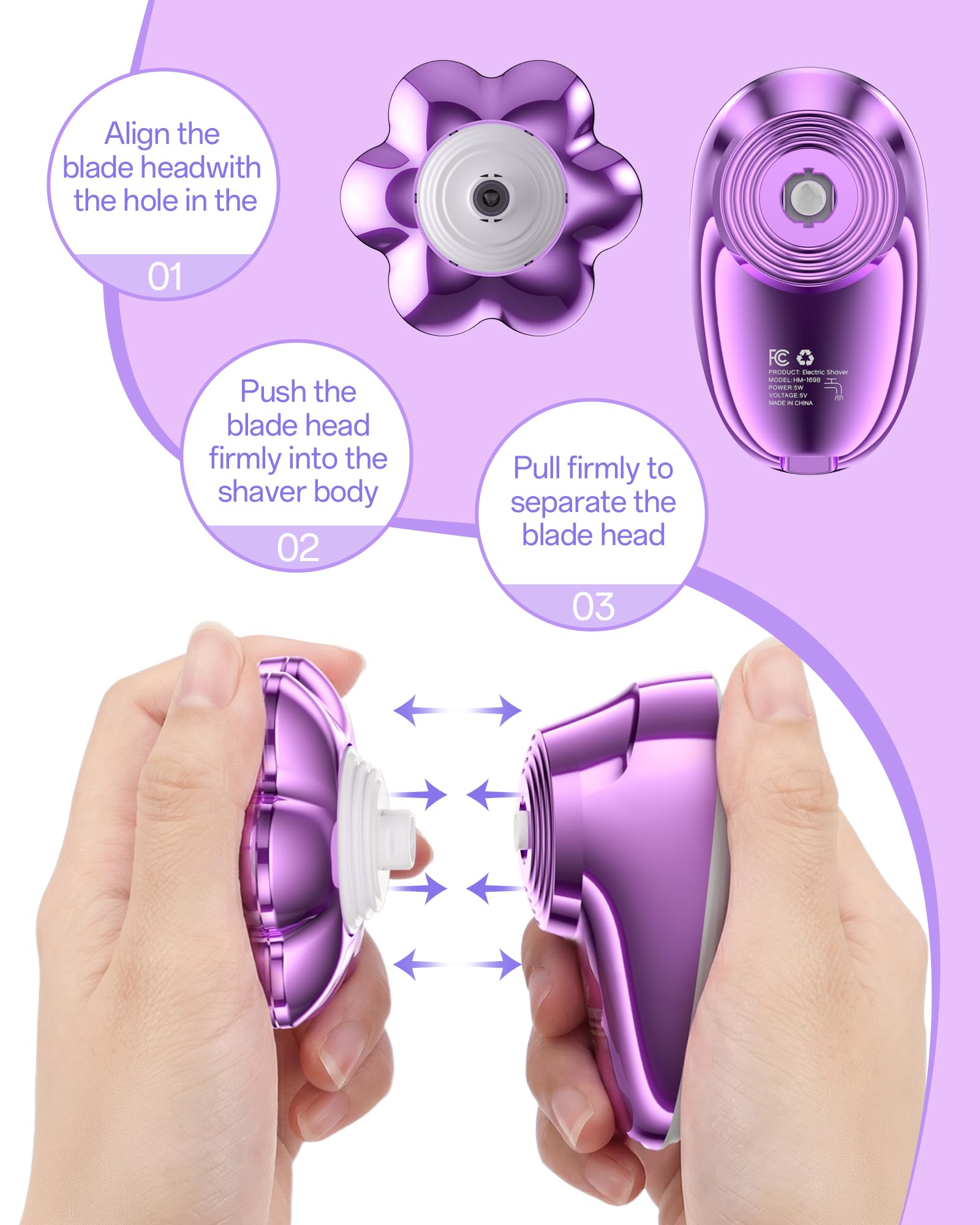 Maquinilla de afeitar eléctrica 5 en 1 para mujer, cabezales magnéticos 7D, afeitadora de cuerpo completo, impermeable, húmedo y seco con pantalla LED, recortadora de bikini recargable para axilas