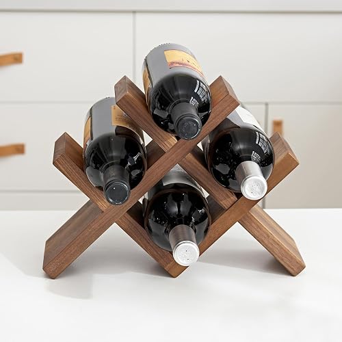 Walnut Wood Wine Storage Rack Countertop, 4 Bottle Wine Rack