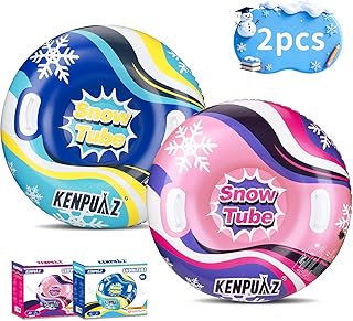 Inflatable Snow Tubes for Adults & Kids - Heavy Duty Winter Snow Sleds with 2 Handles, Pull Ropes & Quick Air Release Valves for Snow Tubing, Sledding & Winter Sports