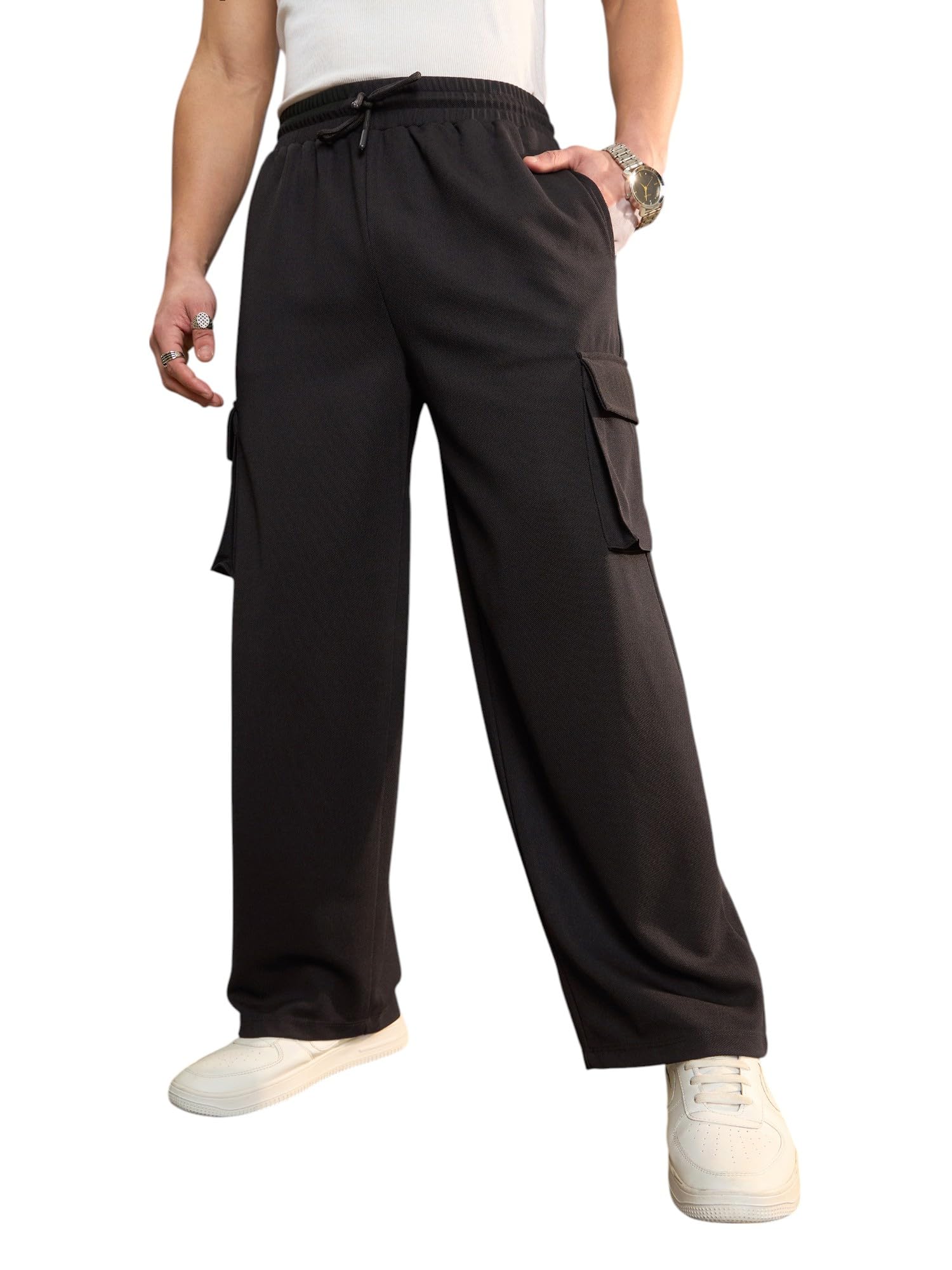SASSAFRAS Black Side Pocket Wide Leg Pants in black