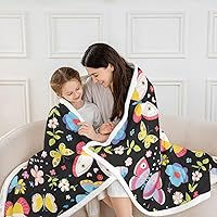 Vista 2 de Manfei Manta de vellón con diseño de mariposas florales en acuarela, manta acogedora para cama, sofá, decoración de habitación de niños, niñas
