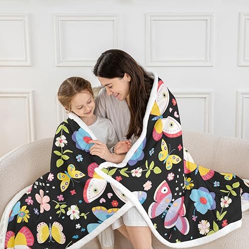 Miniatura 2 de Manfei Manta de vellón con diseño de mariposas florales en acuarela, manta acogedora para cama, sofá, decoración de habitación de niños, niñas y