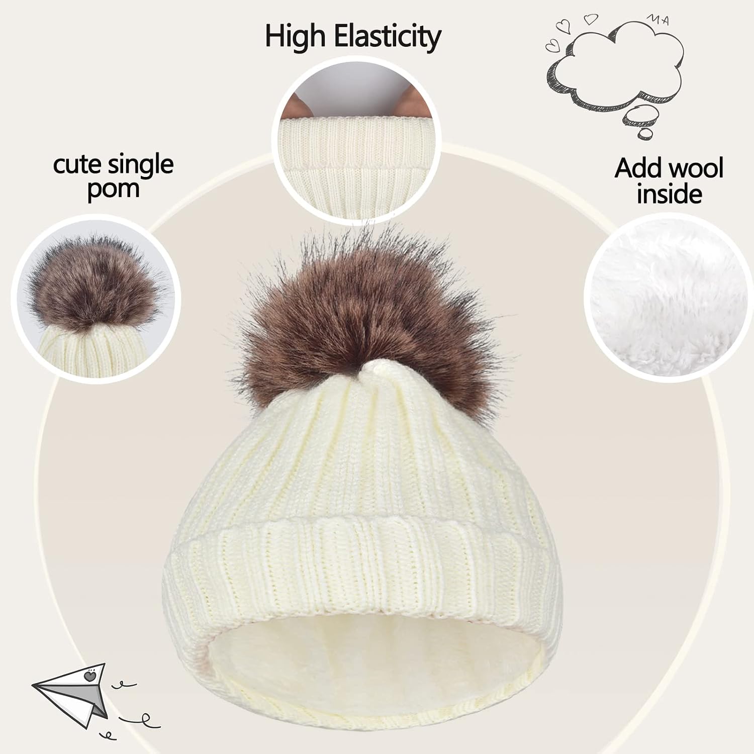 Kids Winter Knit Beanie Hat Scarf Gloves Set for Girls Boys Warm Thick Fleece Lined Cap with Pompom Mittens Neck Warmer