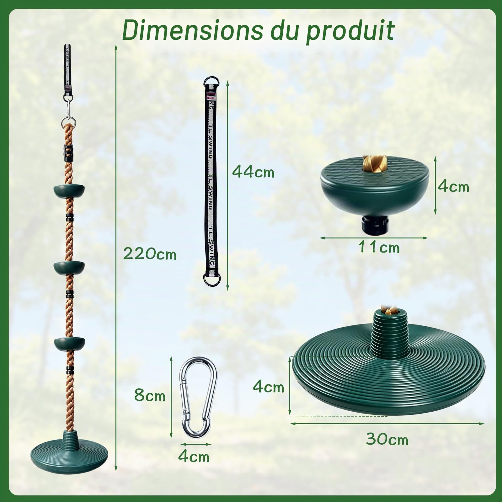 Corde d'escalade Balancoire, Balançoire Extérieur Intérieur pour Enfants avec Plateforme et Corde Réglable Charge Maximale: 200 kg pour Jardin Parcs et Terrains de Jeux
