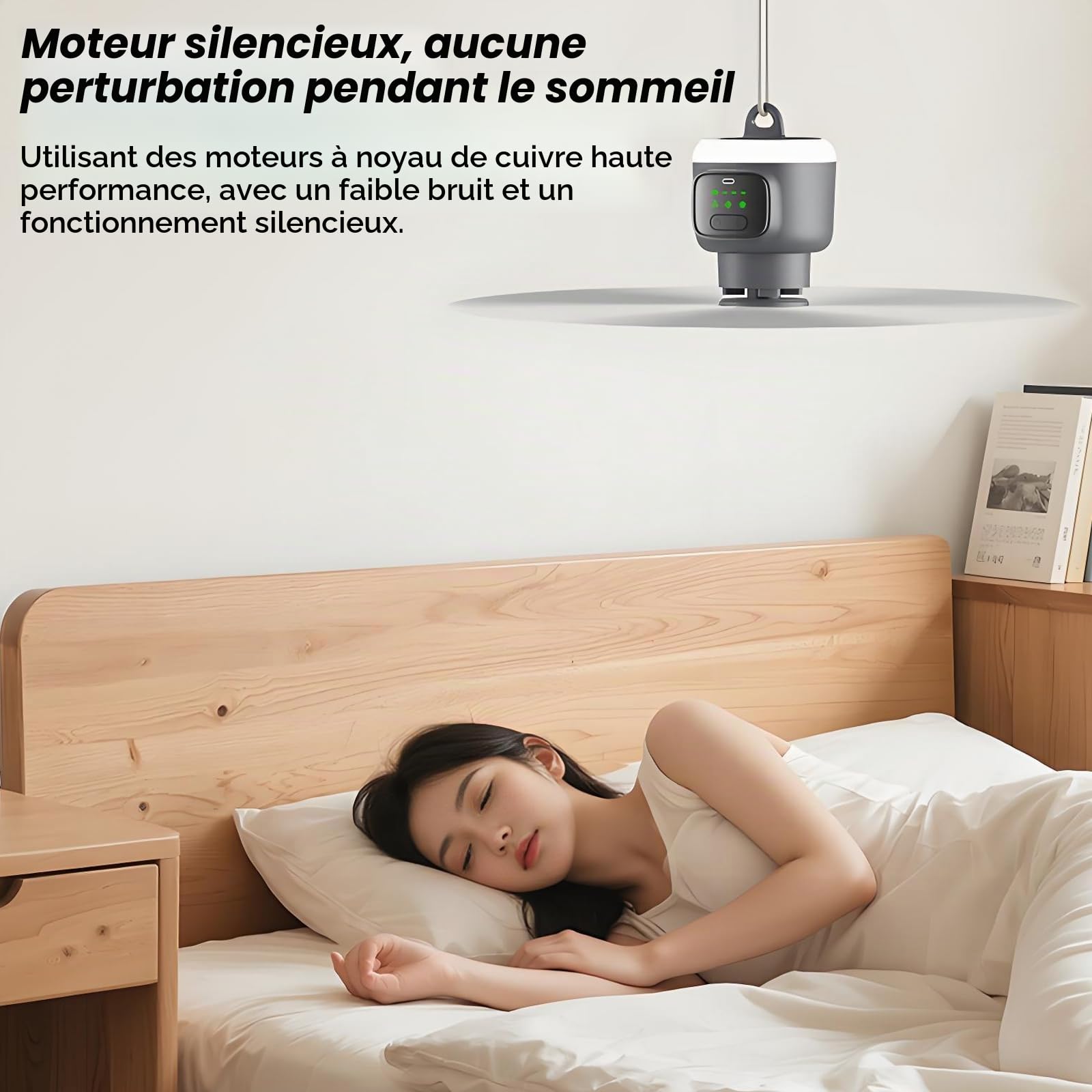 Ventilateur de plafond à batterie de 45 cm, rechargeable, 12 000 mAh, avec télécommande et lumière LED, 4 niveaux, silencieux, avec minuterie de 2/4/8 heures, ventilateur de camping portable pour