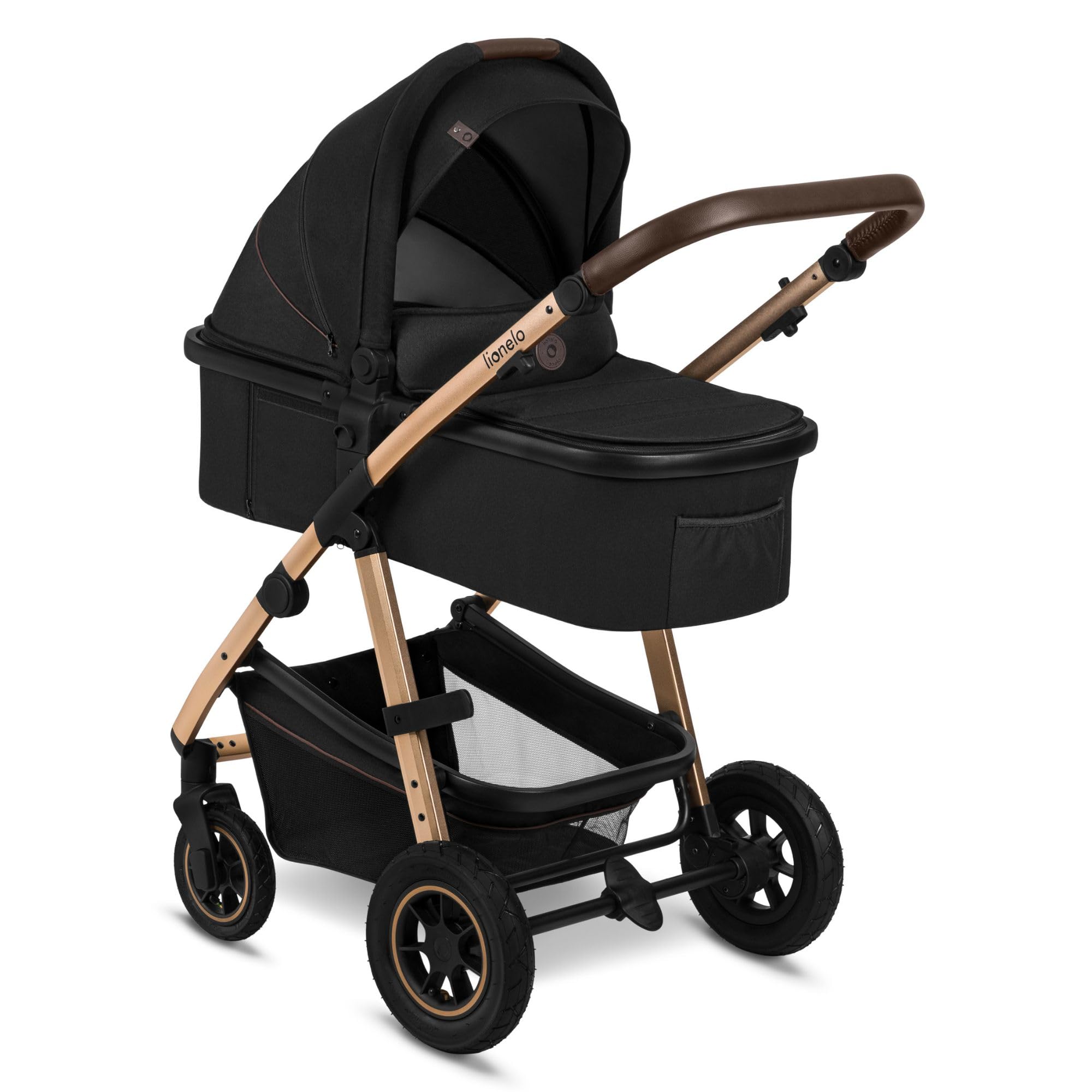 LIONELO Amber Kinderwagen 2 in 1 Kombikinderwagen, Kinderwagen Set | mit sportlichen Sitz und fester Babywanne, Tasche, Moskitonetz, Abdeckung Regenblatt (Grau)