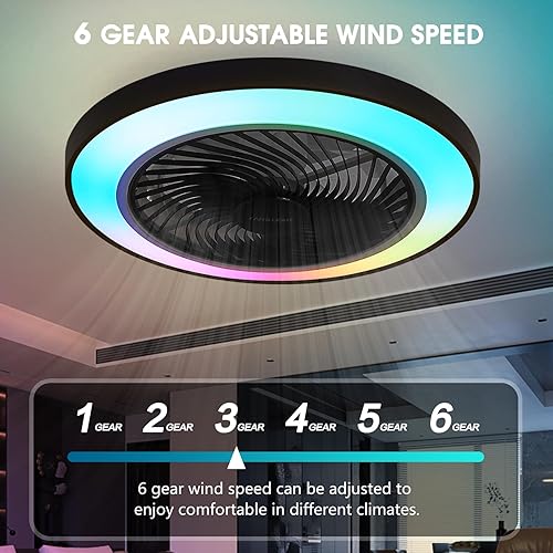 Miniatura 6 de Lvienews Ventilador de techo de perfil bajo con luz y control remoto, ventilador de techo LED cerrado sin aspas de 20 pulgadas con luces delanteras