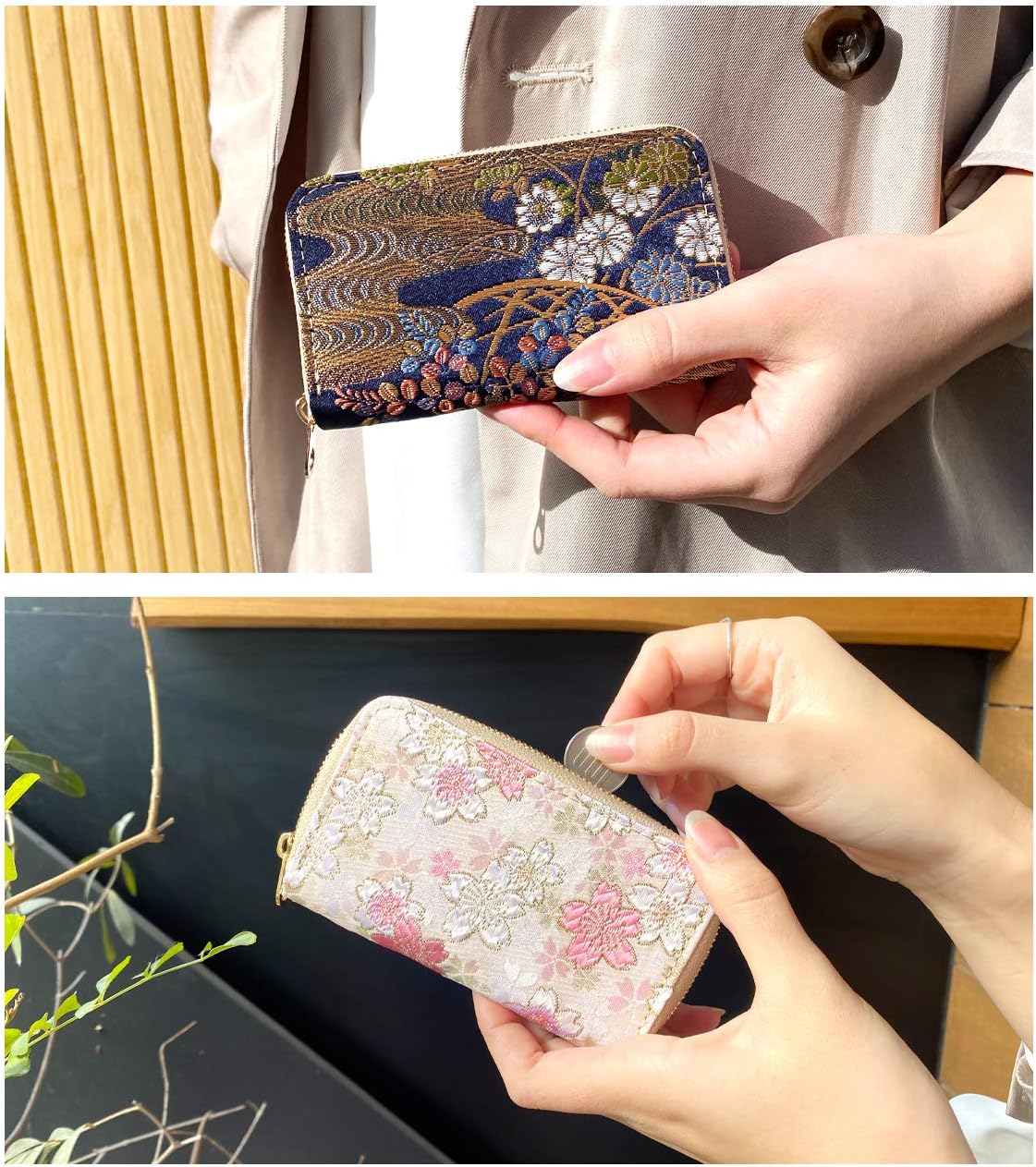 [leo&aoi] 西陣織 明 コインケース ラウンドファスナー 小銭入れ 小銭ケース レディース 女性 着物 華やか 上品 高級 ケース 水面桜