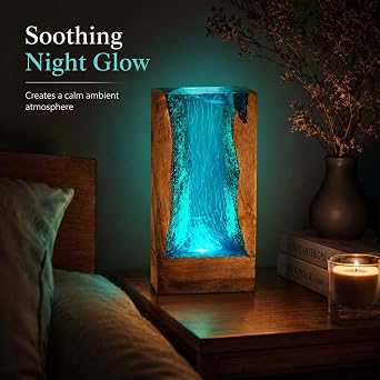 Drawelry Handmade Ocean Resin Lamp, Epoxy Wood Underwater Lamp with Fish Coral Shark Diver, Rustic Bedroom Desk Decor Christmas Gift for Marine Lovers Couples (Deep Blue Sea)