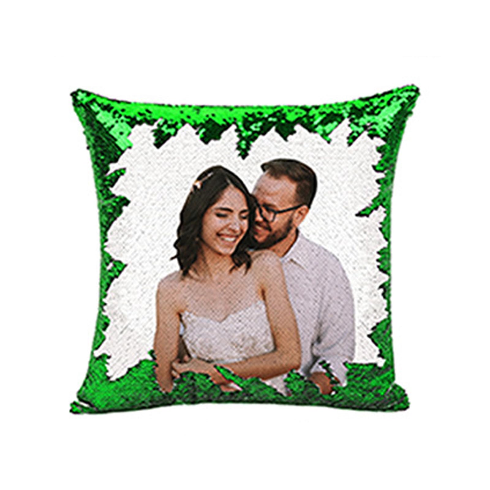 Personalized Picture Magic Reversible Custom Throw Pillowcase, Custom Photo Sequin Pillow Cases, Magic Throw Pillowcase Home Decor Gift (Sequins + Plush,Green)