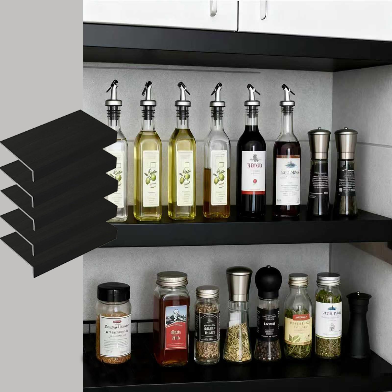 Housse étagère PVC noir 119x23 cm | Lot de 5 tapis de placard amovibles cuisine