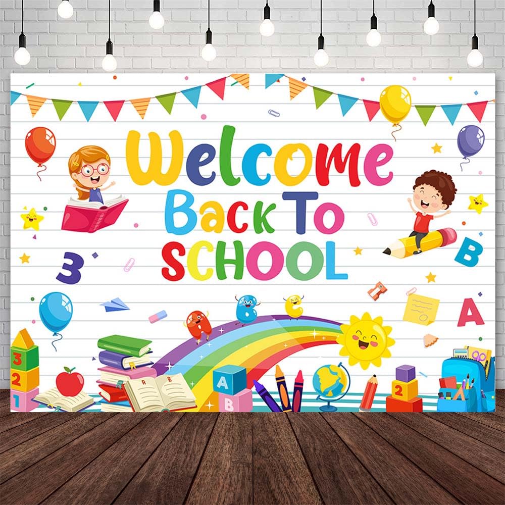 AIBIIN 7x5ft Welcome Back to School Backdrop First Day of School Photography Background Welcome Back to School Preschool Kindergarten Classroom Party