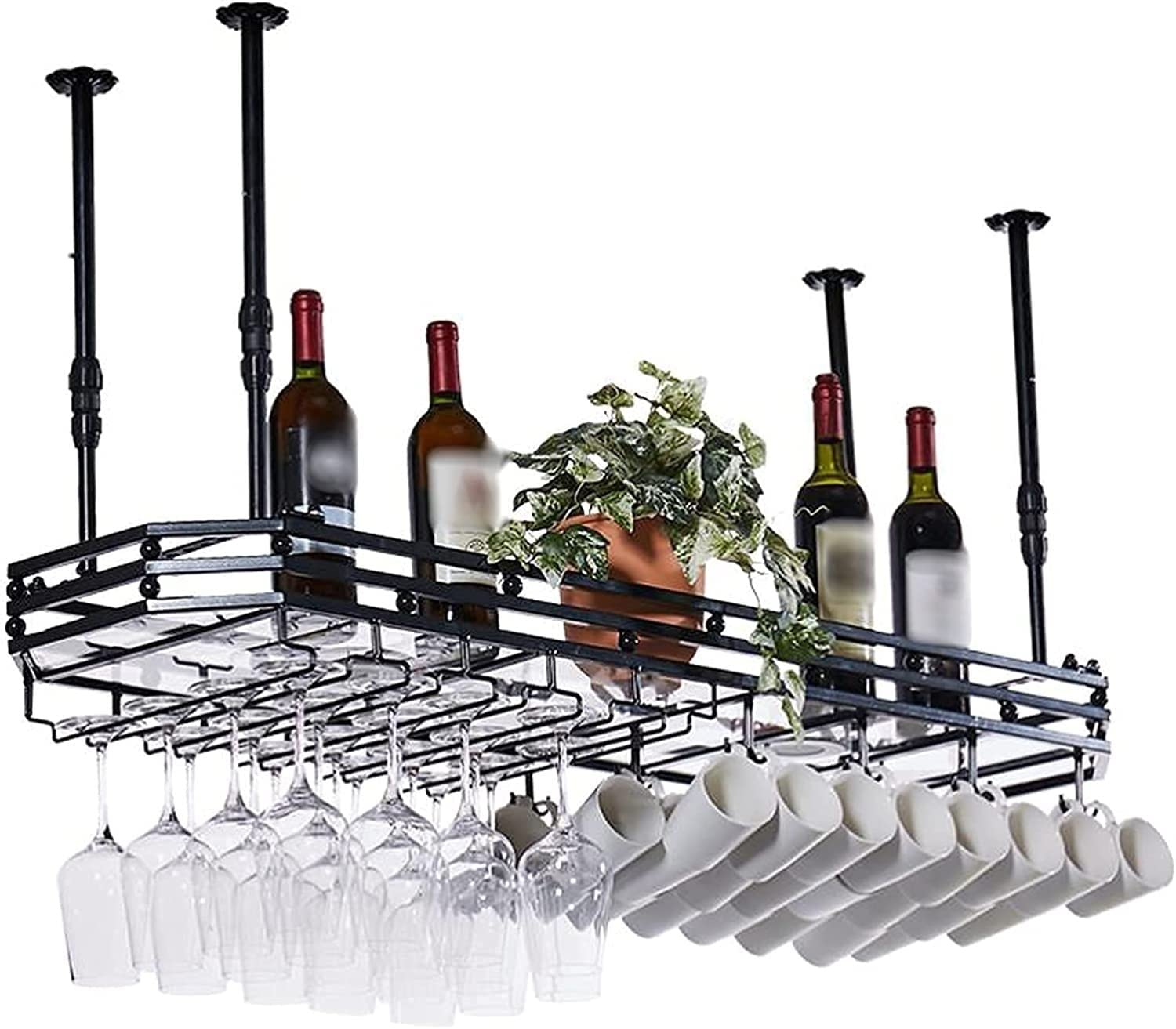 Casier à vin suspendu noir 120x35cm avec support verre inversé